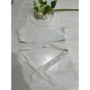 White Crop‎ Top Sleeveless Tie Waist Heartbeeps Women's Size Large